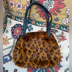 Maxx New York Genuine Rabbit Hand Bag Leopard Cheetah Print Purse Rockabilly